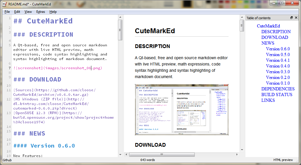 Cutemarked The Open Source Cross Platform Markdown Editor